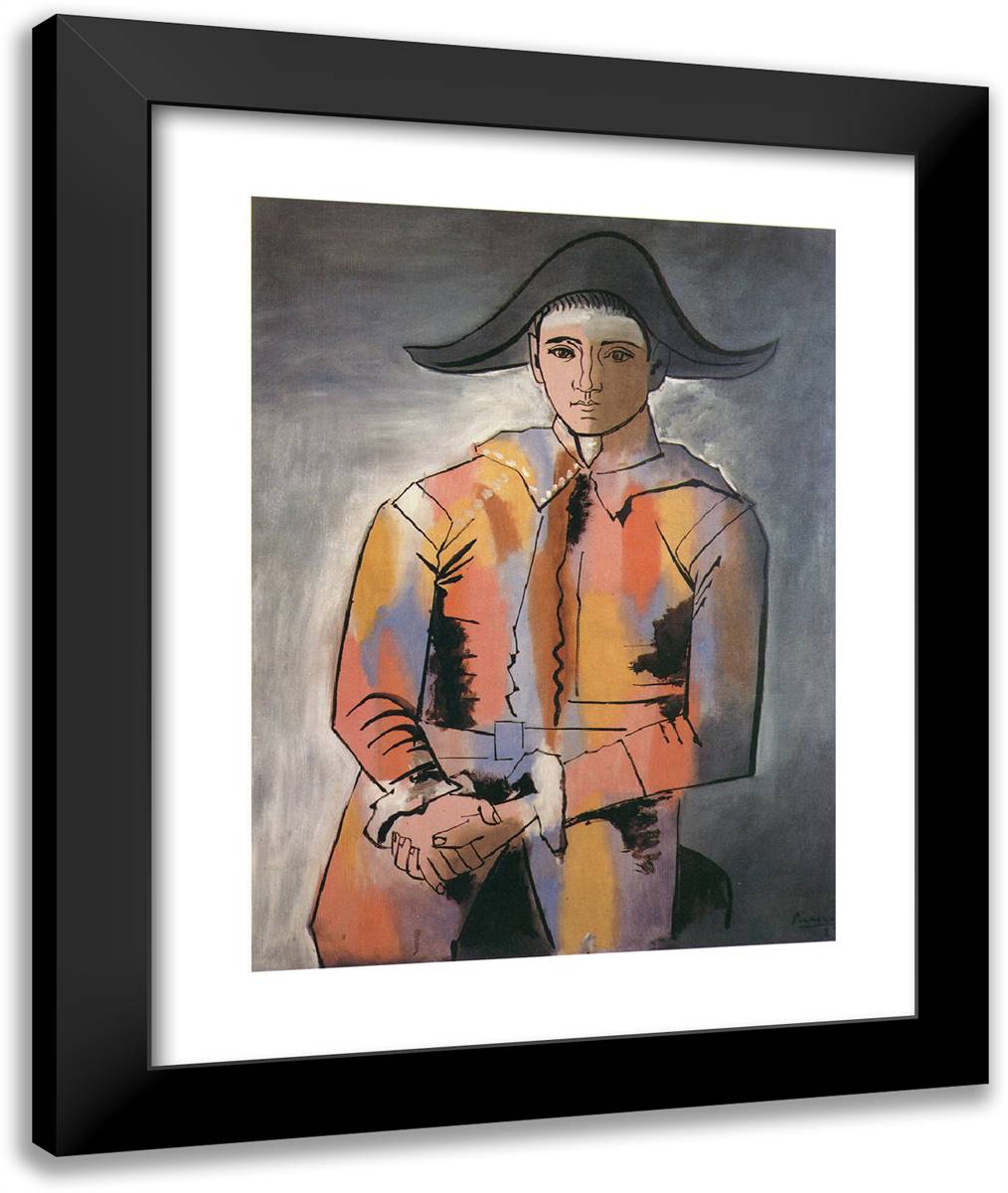 Harlequin with His Hands Crossed (Jacinto Salvado) 20x24 Black Modern Wood Framed Art Print Poster by Picasso, Pablo