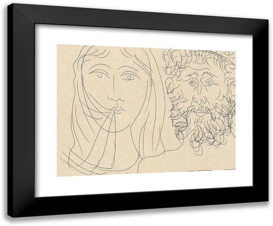 Head of a Bearded Man and a Veiled Woman, from Les Matamorphoses 24x20 Black Modern Wood Framed Art Print Poster by Picasso, Pablo