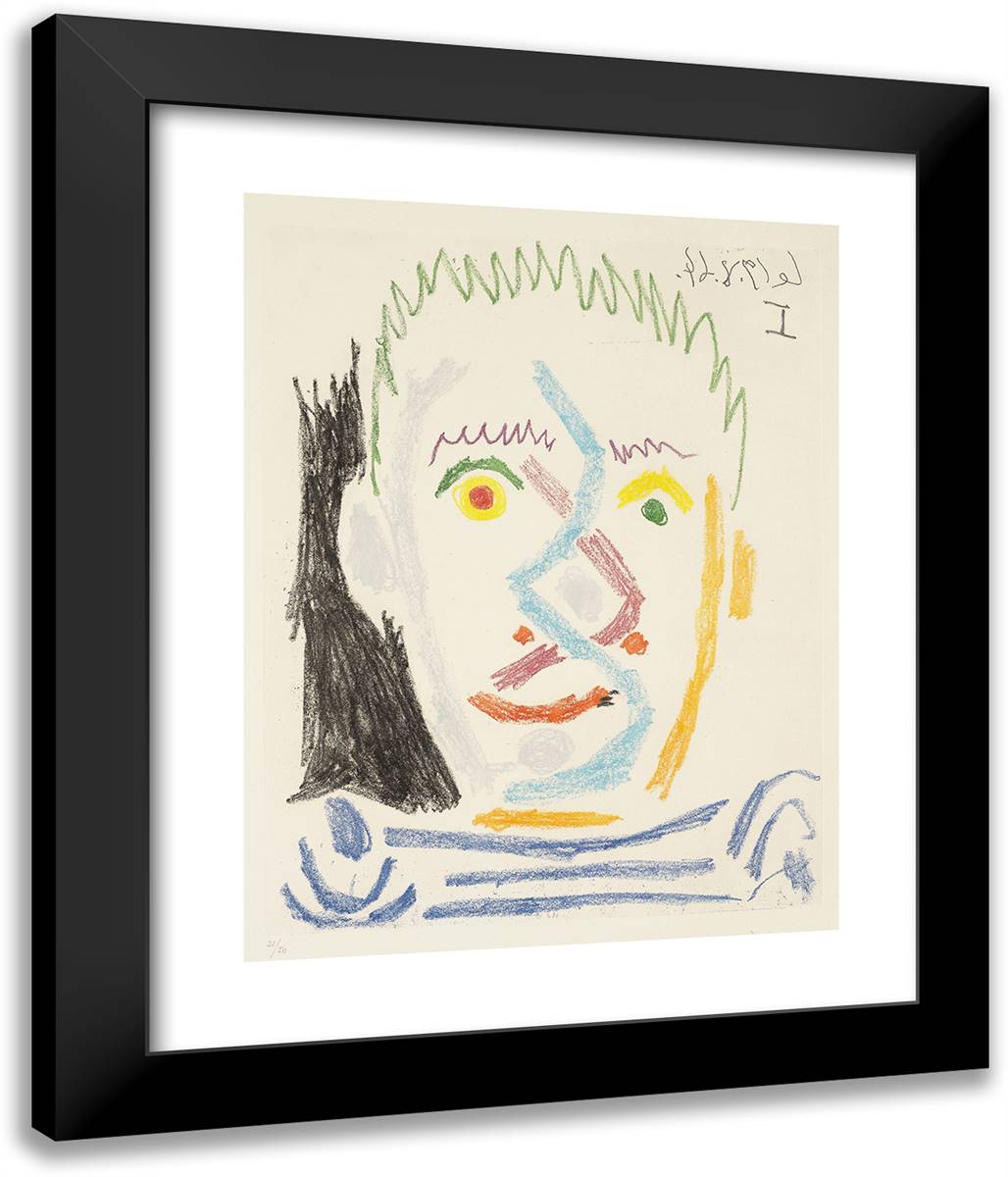 Head of a Man with a Striped Shirt 20x24 Black Modern Wood Framed Art Print Poster by Picasso, Pablo