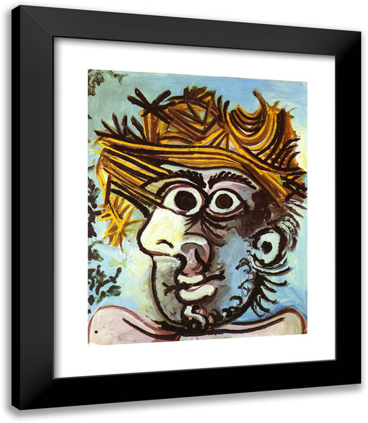 Head of a Man with Straw Hat 20x23 Black Modern Wood Framed Art Print Poster by Picasso, Pablo