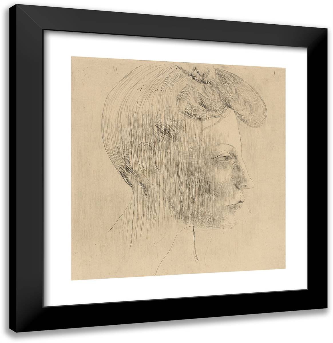 Head of a Woman in Profile, from the Saltimbanques 20x21 Black Modern Wood Framed Art Print Poster by Picasso, Pablo