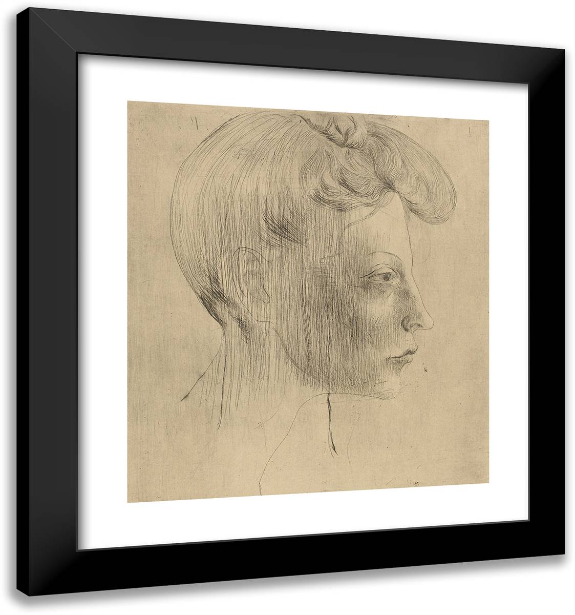 Head of a Woman in Profile, from the Saltimbanques_1 20x21 Black Modern Wood Framed Art Print Poster by Picasso, Pablo