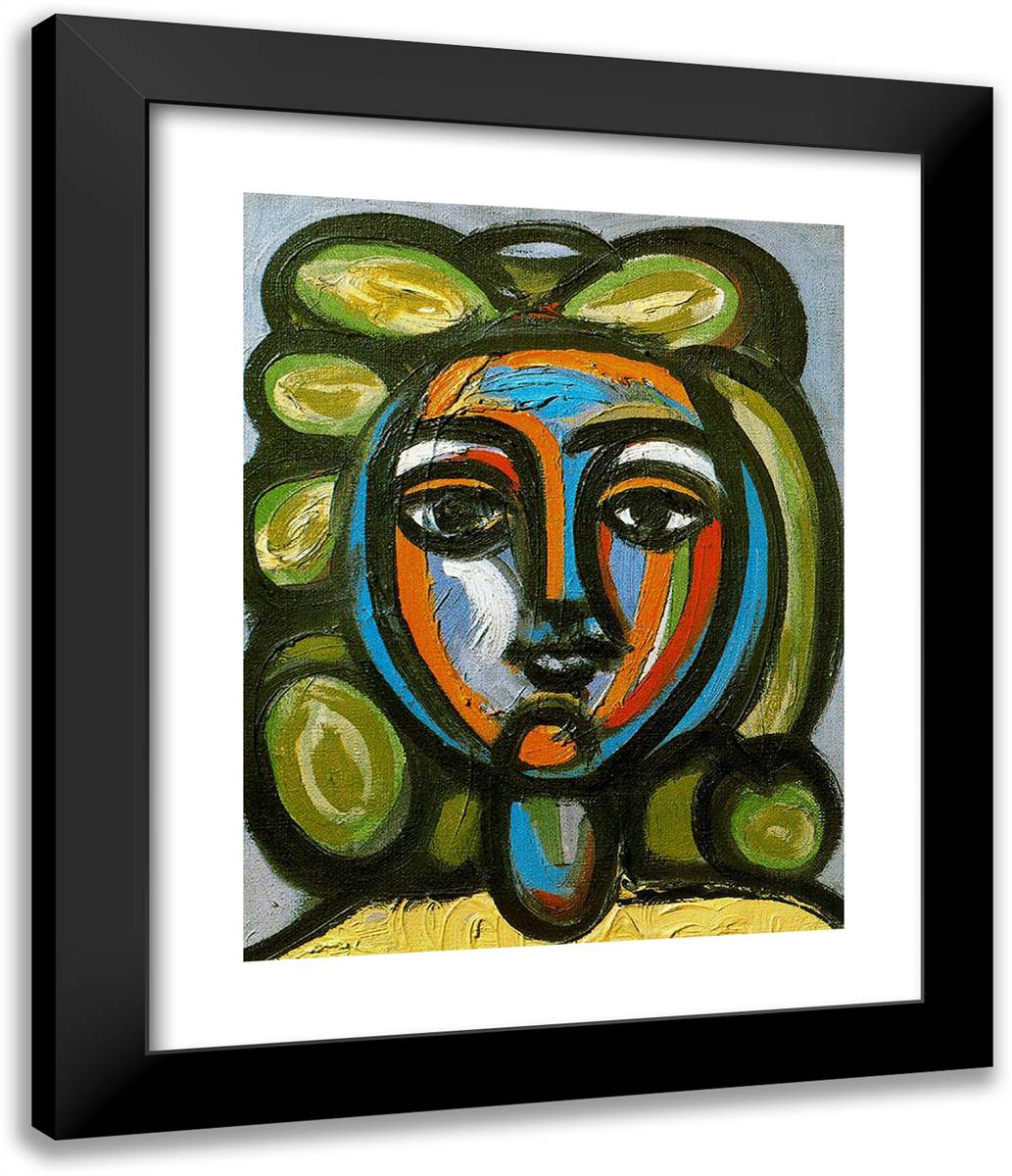 Head of a Woman with Green Curls 20x24 Black Modern Wood Framed Art Print Poster by Picasso, Pablo