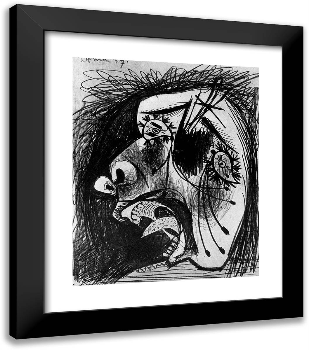 Head of Crying Woman 20x23 Black Modern Wood Framed Art Print Poster by Picasso, Pablo