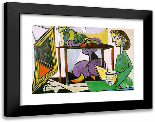 Interior with Girl Drawing 24x19 Black Modern Wood Framed Art Print Poster by Picasso, Pablo