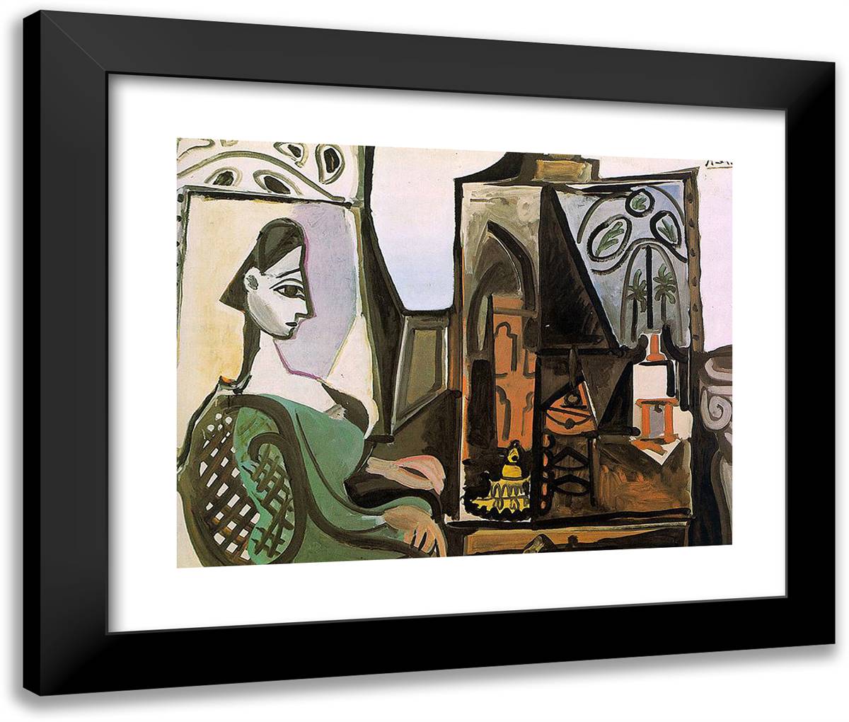 Jacqueline at the Studio 24x20 Black Modern Wood Framed Art Print Poster by Picasso, Pablo