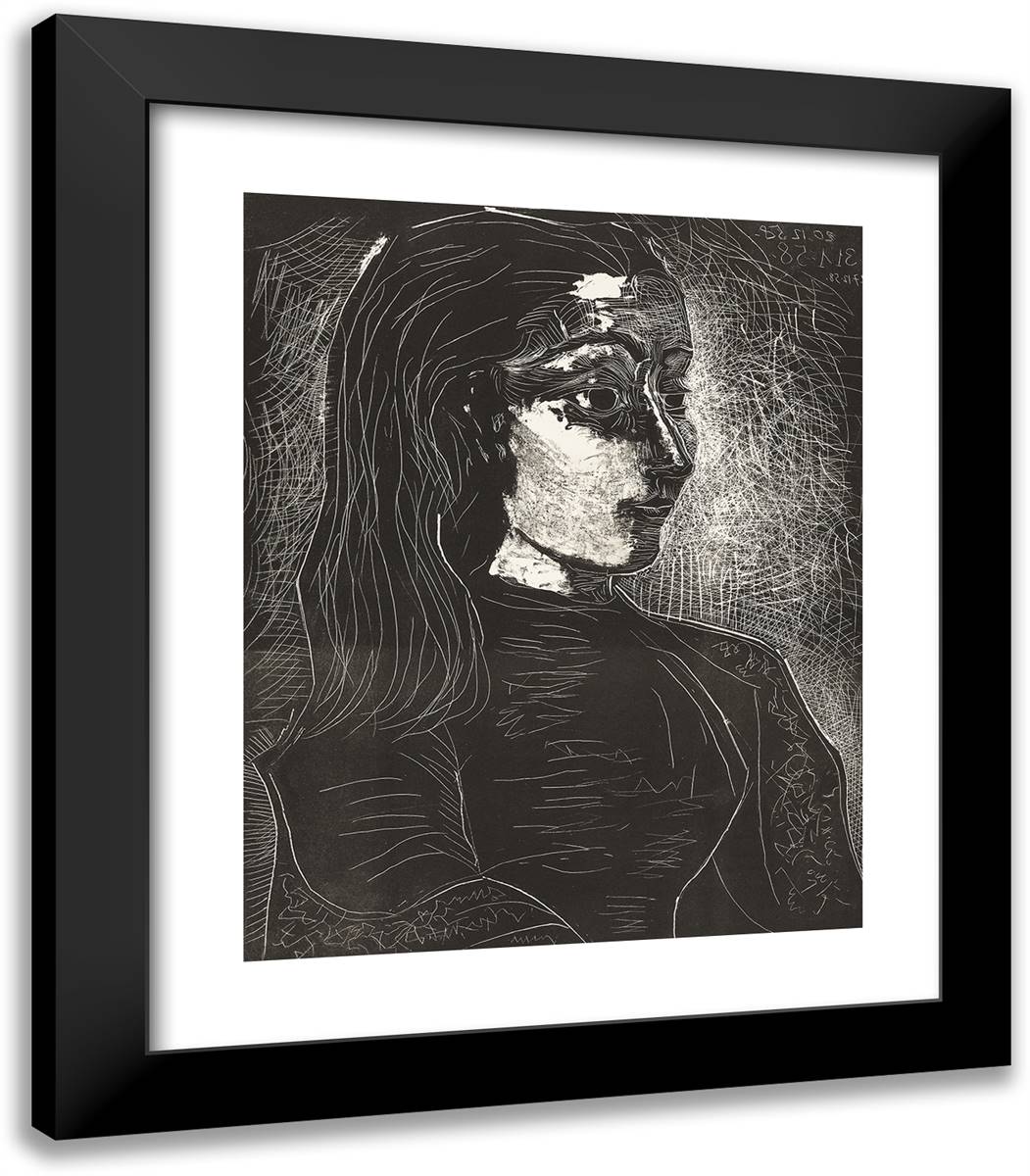 Jacqueline in Profile to the Right 20x23 Black Modern Wood Framed Art Print Poster by Picasso, Pablo