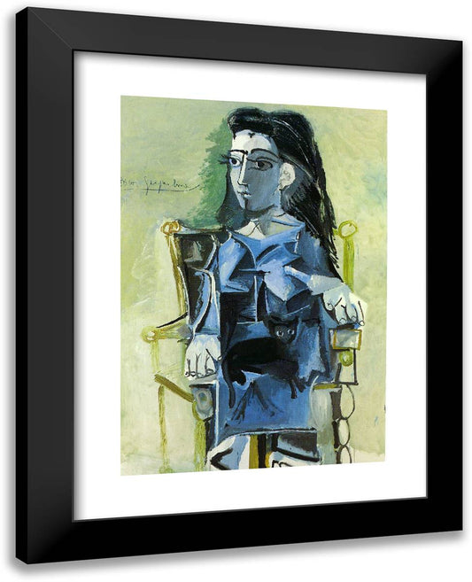 Jacqueline Sitting with Her Cat 19x24 Black Modern Wood Framed Art Print Poster by Picasso, Pablo