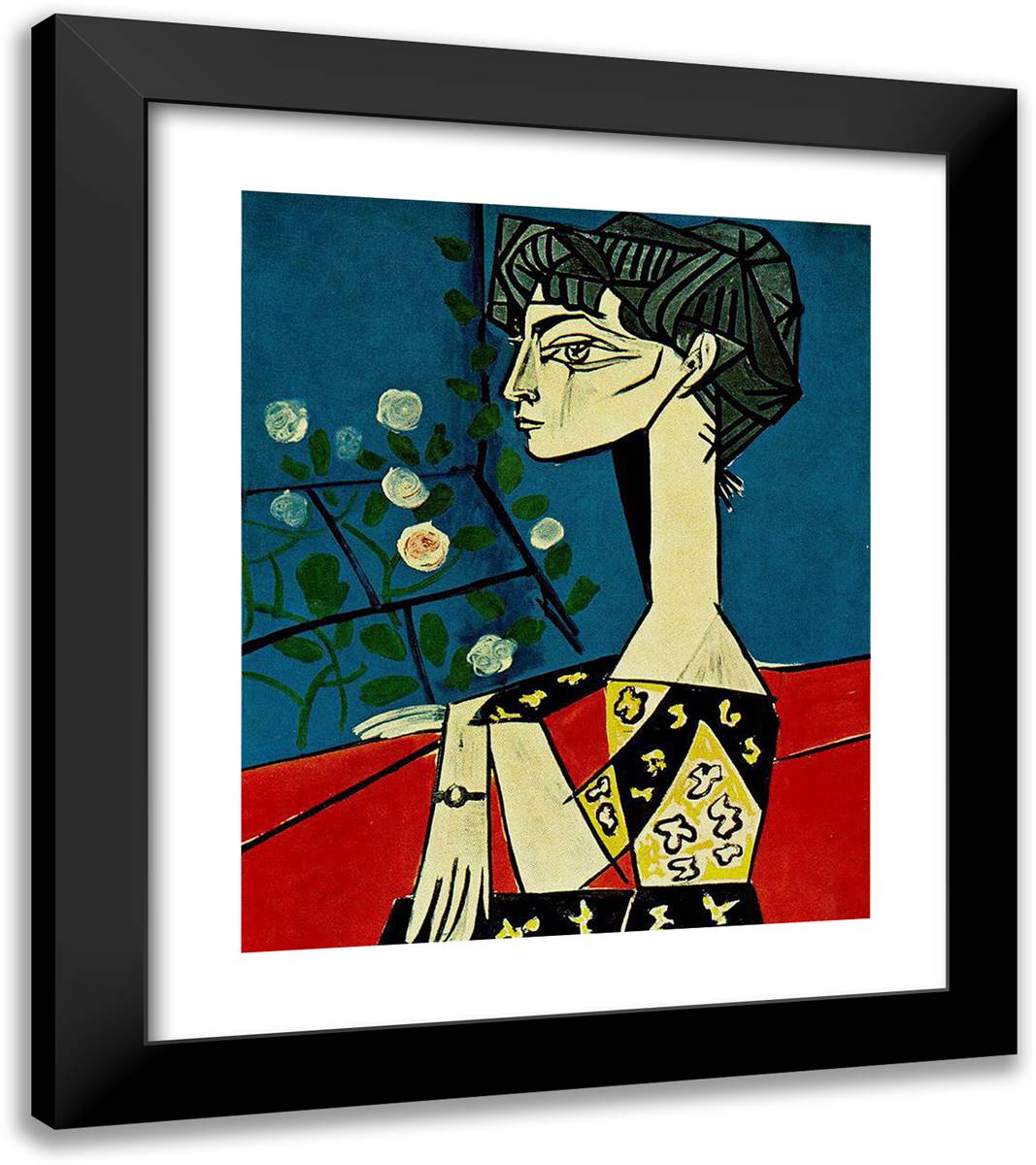 Jacqueline with Flowers 20x23 Black Modern Wood Framed Art Print Poster by Picasso, Pablo