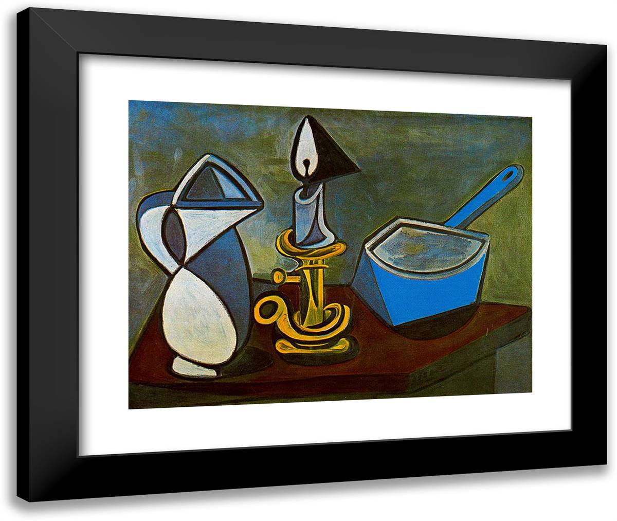 Jug, Candle and Enamel Pan 24x20 Black Modern Wood Framed Art Print Poster by Picasso, Pablo