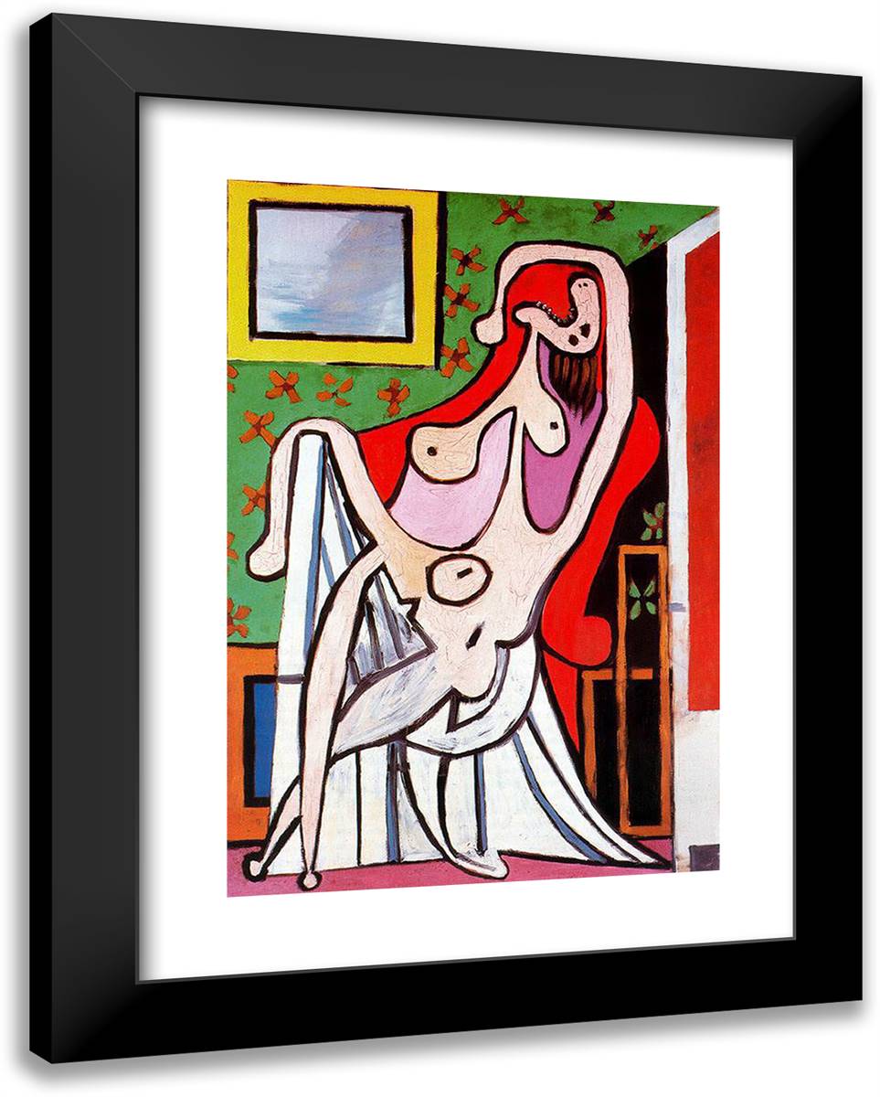 Large Nude in Red Armchair 19x24 Black Modern Wood Framed Art Print Poster by Picasso, Pablo