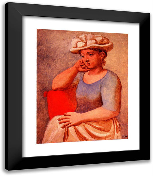 Leaning Woman with Bonnet 20x23 Black Modern Wood Framed Art Print Poster by Picasso, Pablo