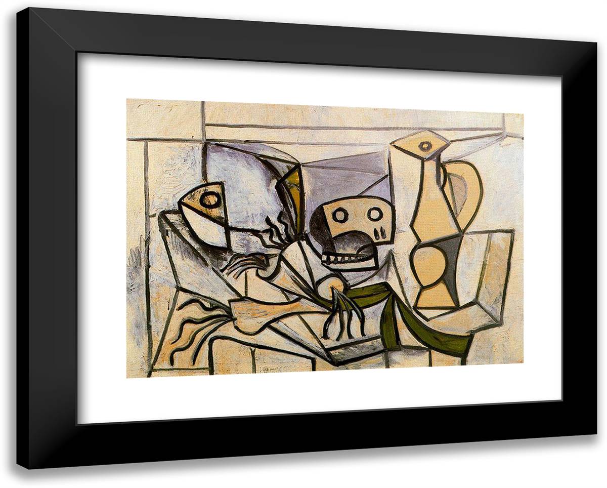 Leeks, Fish Head, Skull and Pitcher 24x19 Black Modern Wood Framed Art Print Poster by Picasso, Pablo