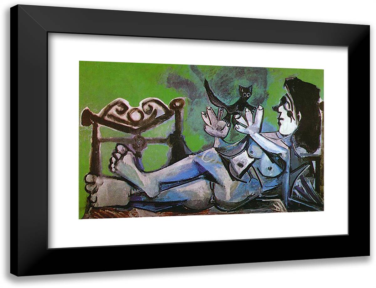 Lying Female Nude with Cat 24x18 Black Modern Wood Framed Art Print Poster by Picasso, Pablo