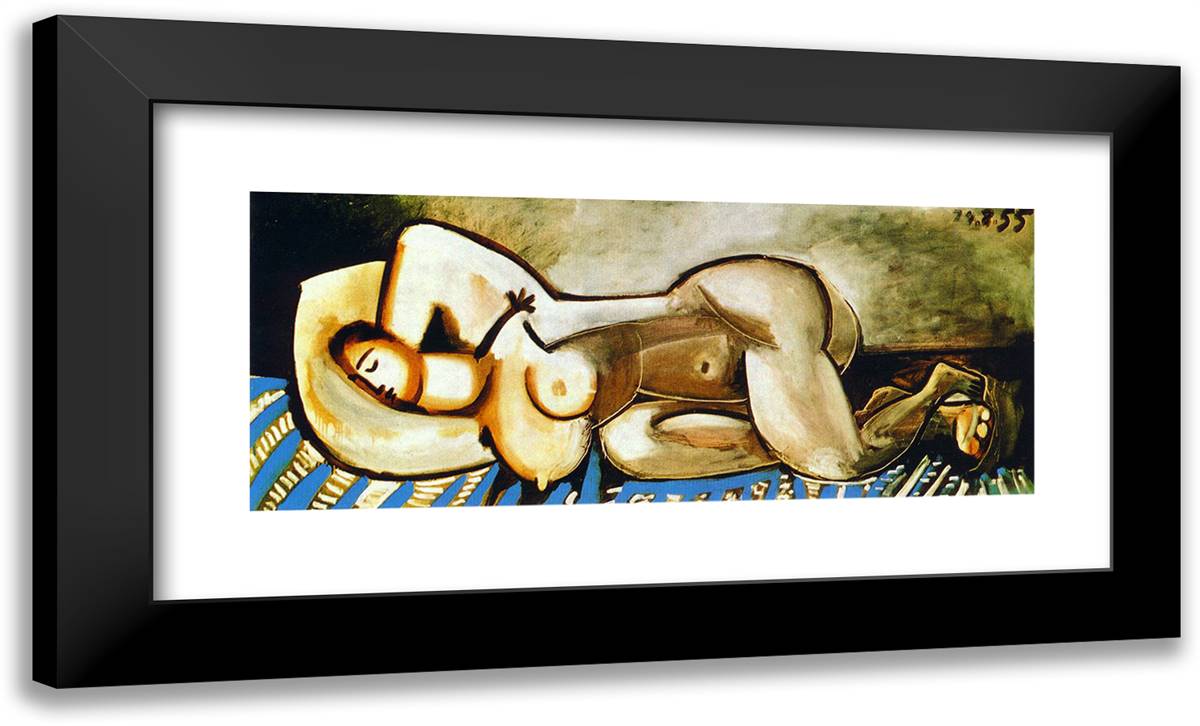 Lying Naked Woman 24x15 Black Modern Wood Framed Art Print Poster by Picasso, Pablo