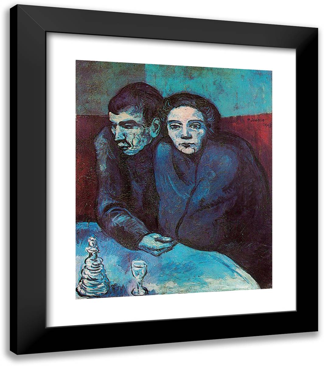 Man and Woman in Cafe 20x23 Black Modern Wood Framed Art Print Poster by Picasso, Pablo