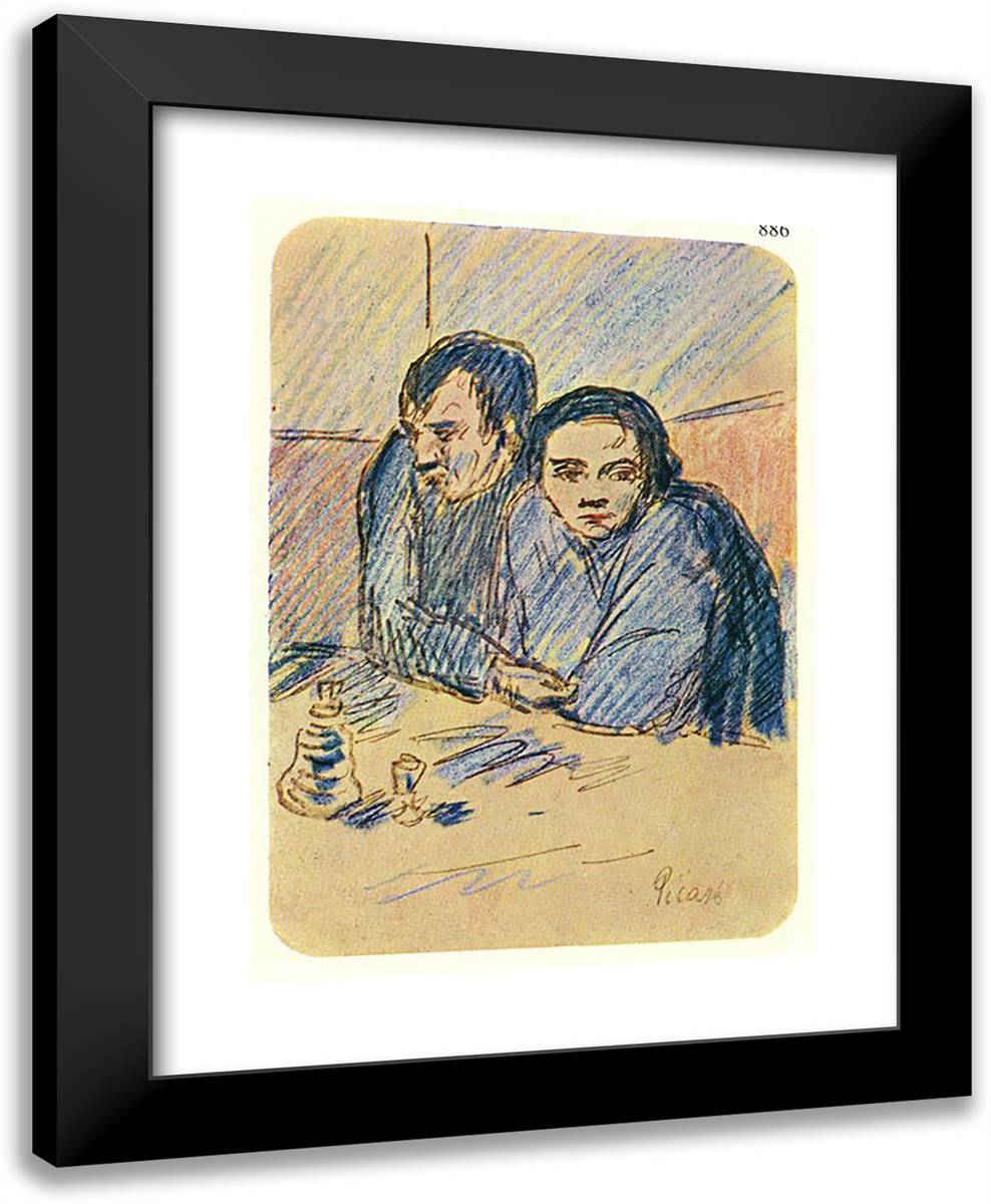 Man and Woman in Cafe (Study) 19x24 Black Modern Wood Framed Art Print Poster by Picasso, Pablo