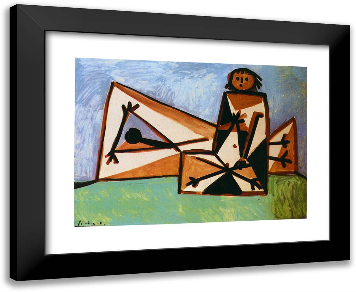 Man and Woman on the Beach 24x20 Black Modern Wood Framed Art Print Poster by Picasso, Pablo