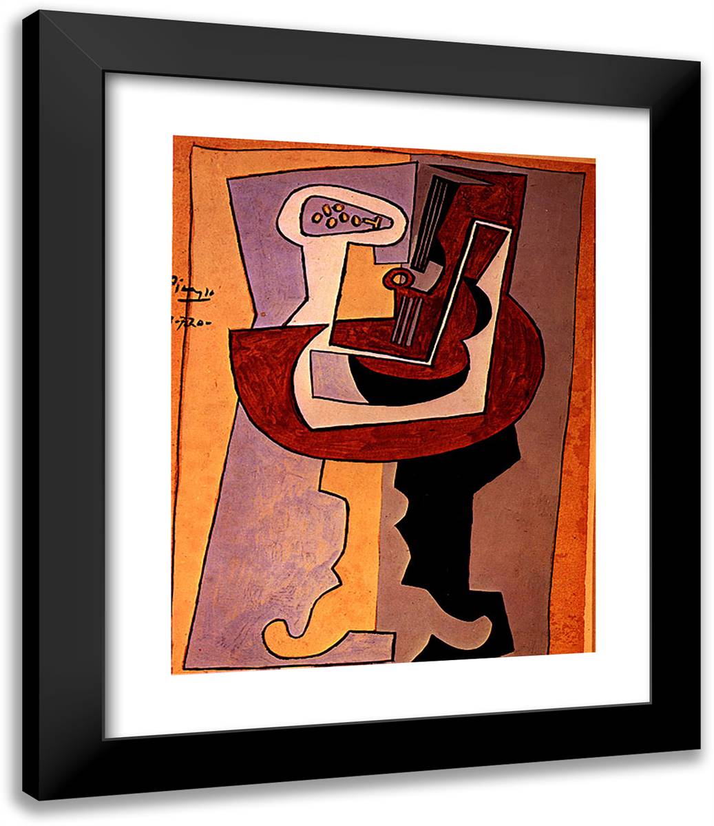 Man with Mandolin 20x24 Black Modern Wood Framed Art Print Poster by Picasso, Pablo