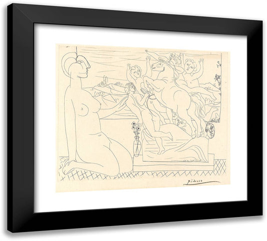 Marie-Tharese Kneeling, Contemplating a Sculpted Group, from the Suite Vollard 22x20 Black Modern Wood Framed Art Print Poster by Picasso, Pablo