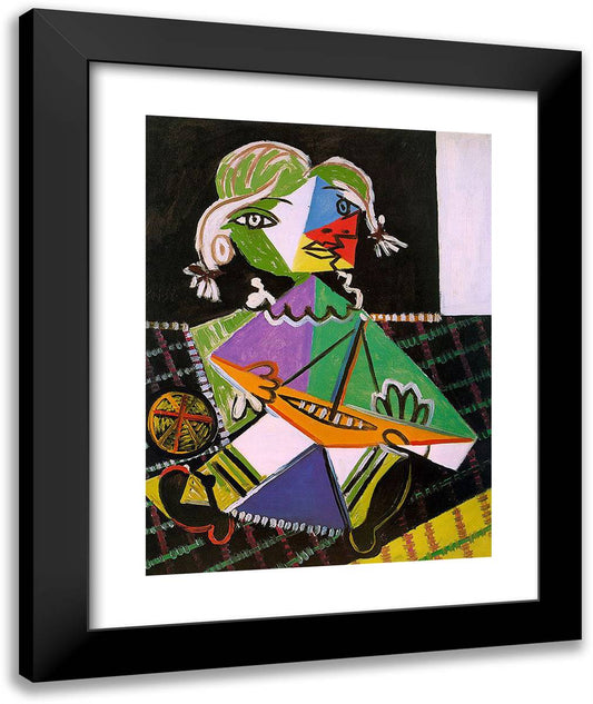 Maya with Boat 20x24 Black Modern Wood Framed Art Print Poster by Picasso, Pablo