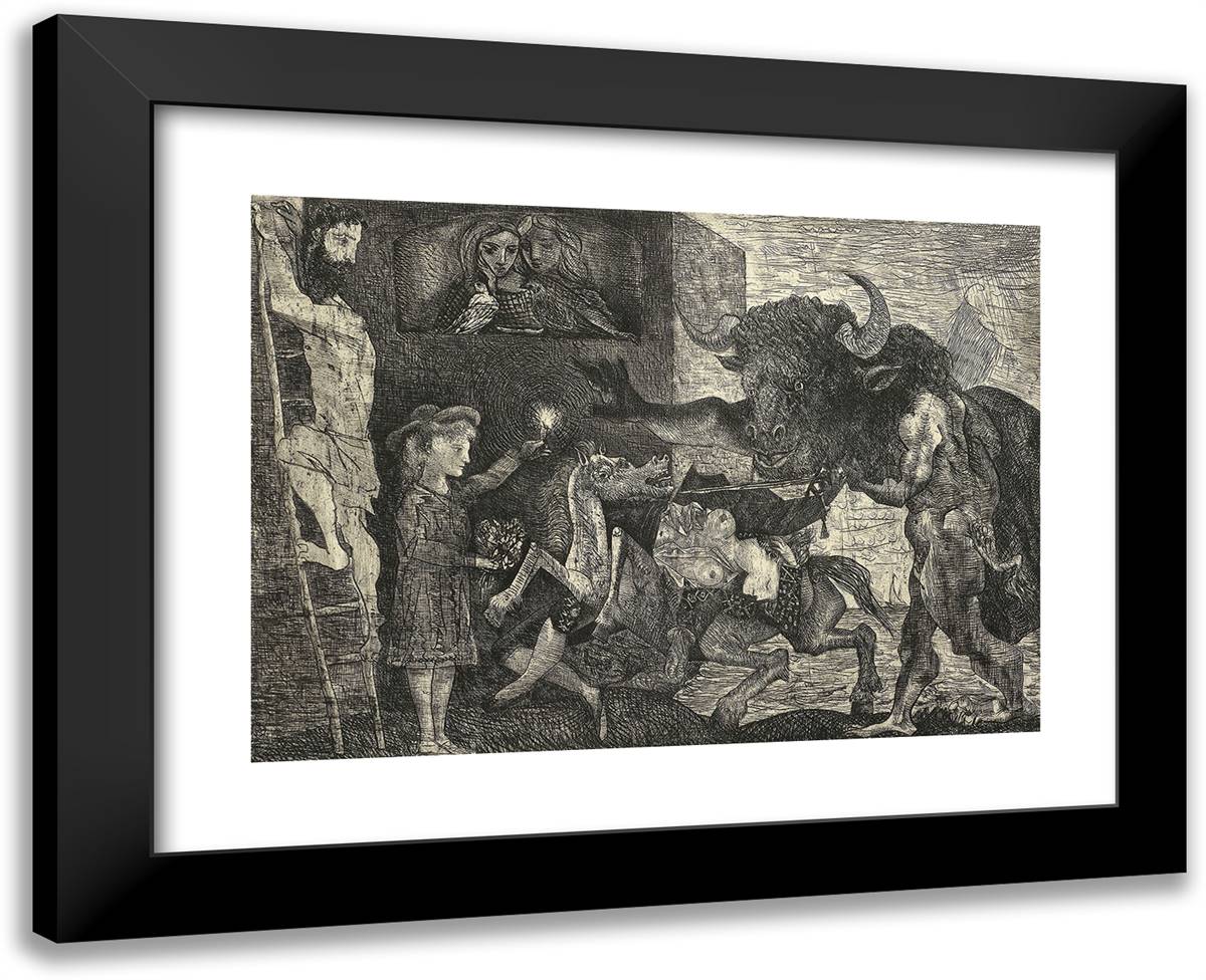 Minotauromachia 24x19 Black Modern Wood Framed Art Print Poster by Picasso, Pablo