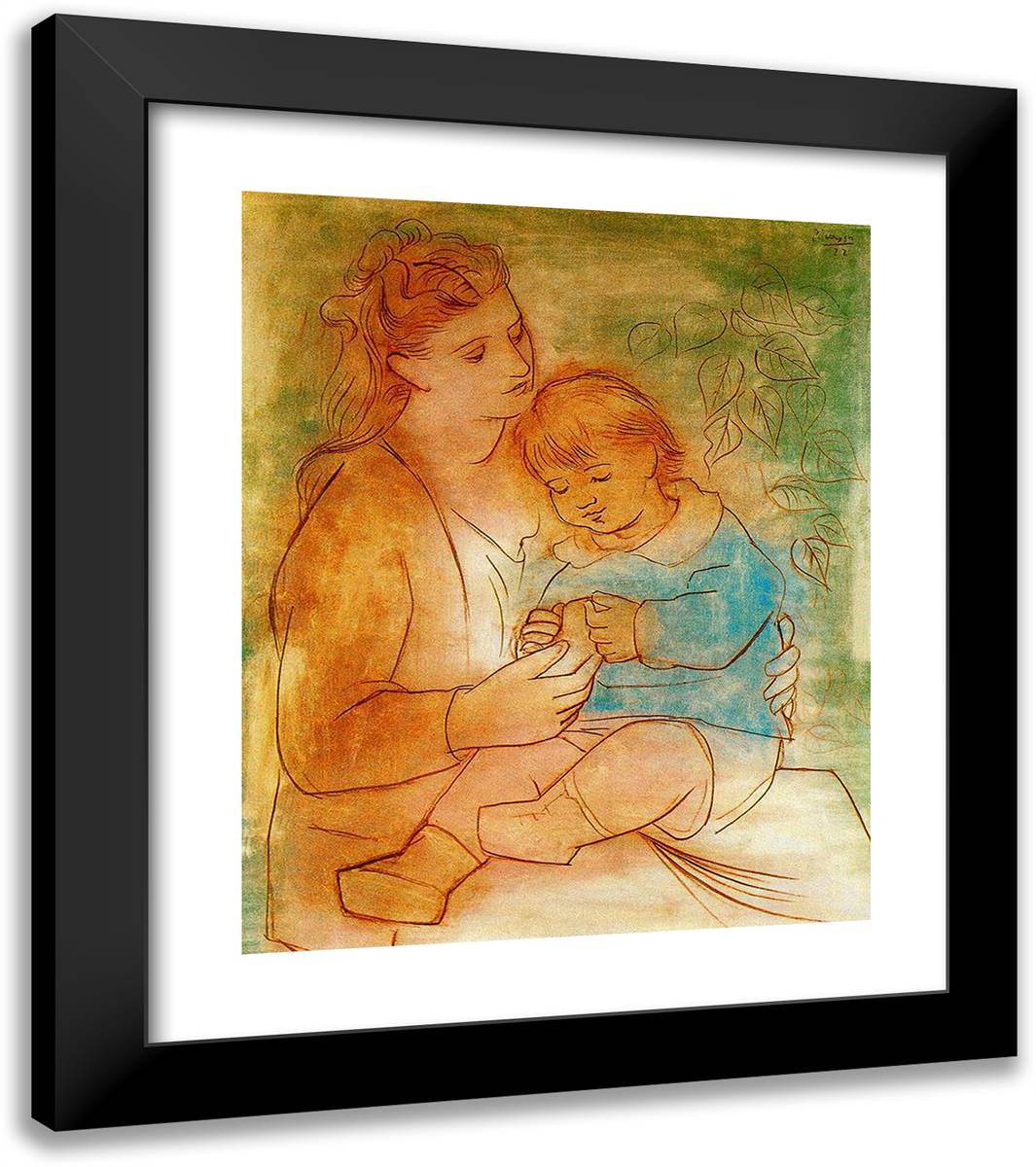 Mother and Child II 20x23 Black Modern Wood Framed Art Print Poster by Picasso, Pablo