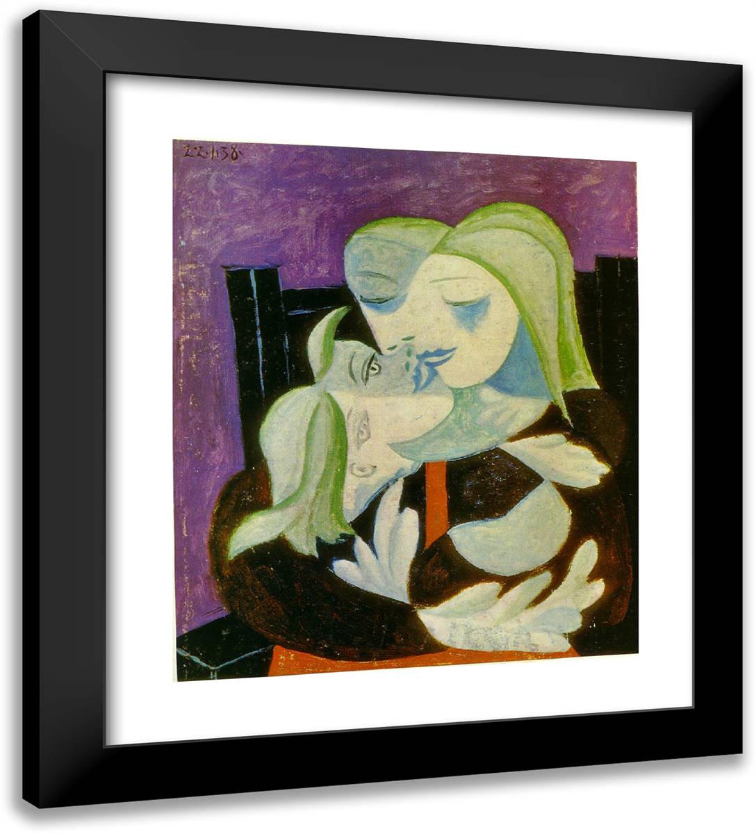 Mother and Child (Marie-Therese and Maya) 20x22 Black Modern Wood Framed Art Print Poster by Picasso, Pablo