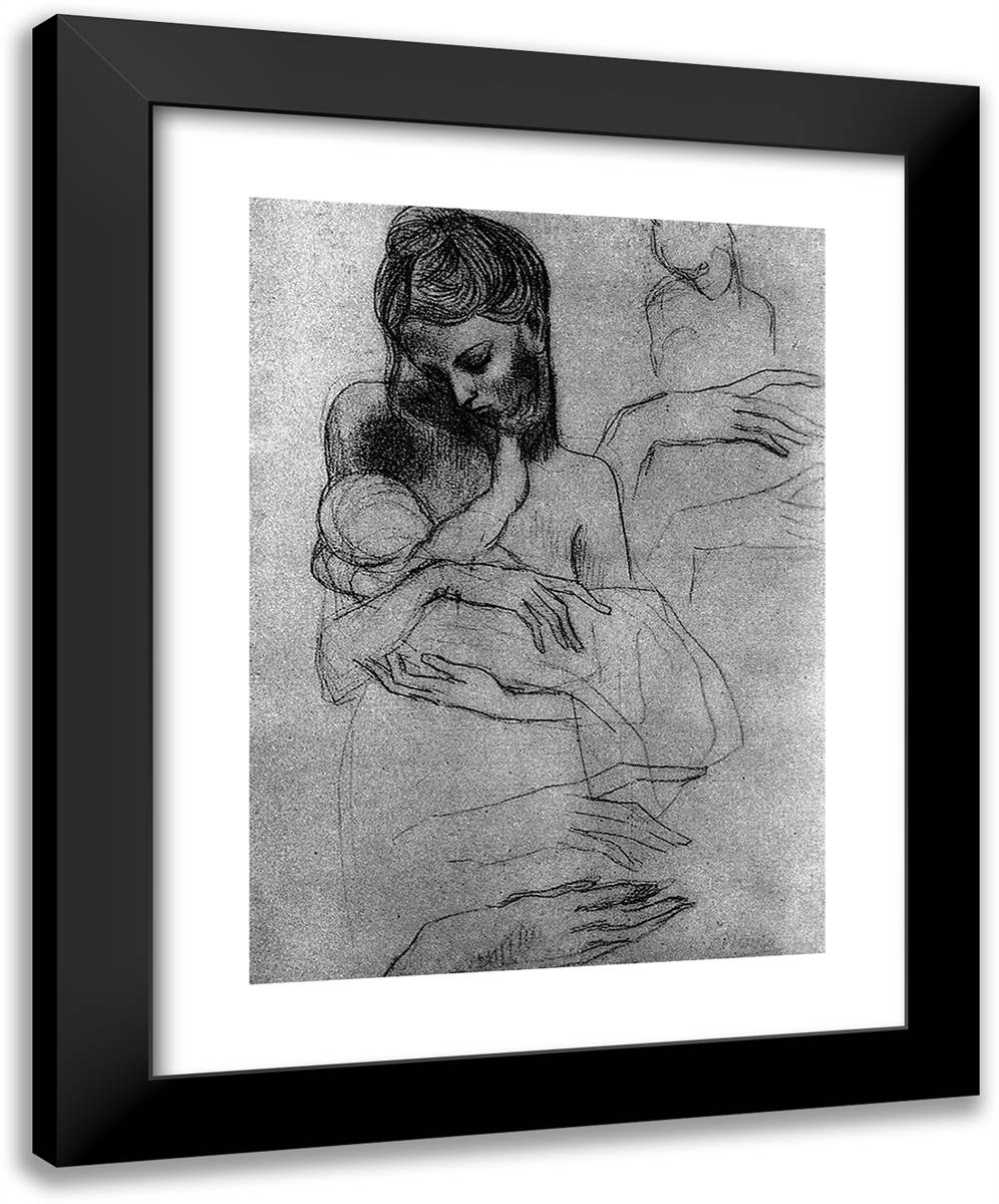 Mother and Child (Study) 19x24 Black Modern Wood Framed Art Print Poster by Picasso, Pablo