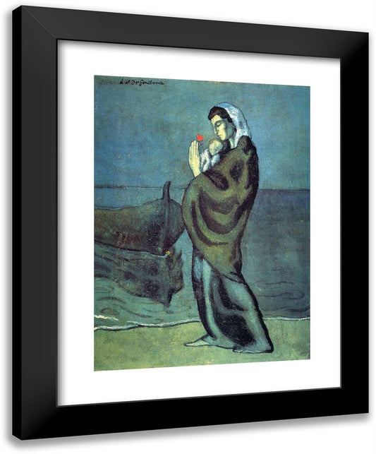 Mother and Child on the Beach 19x24 Black Modern Wood Framed Art Print Poster by Picasso, Pablo