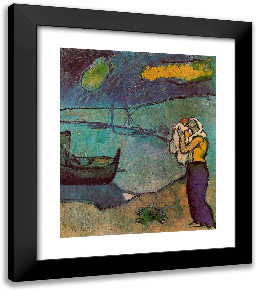 Mother and Son on the Shore 20x23 Black Modern Wood Framed Art Print Poster by Picasso, Pablo