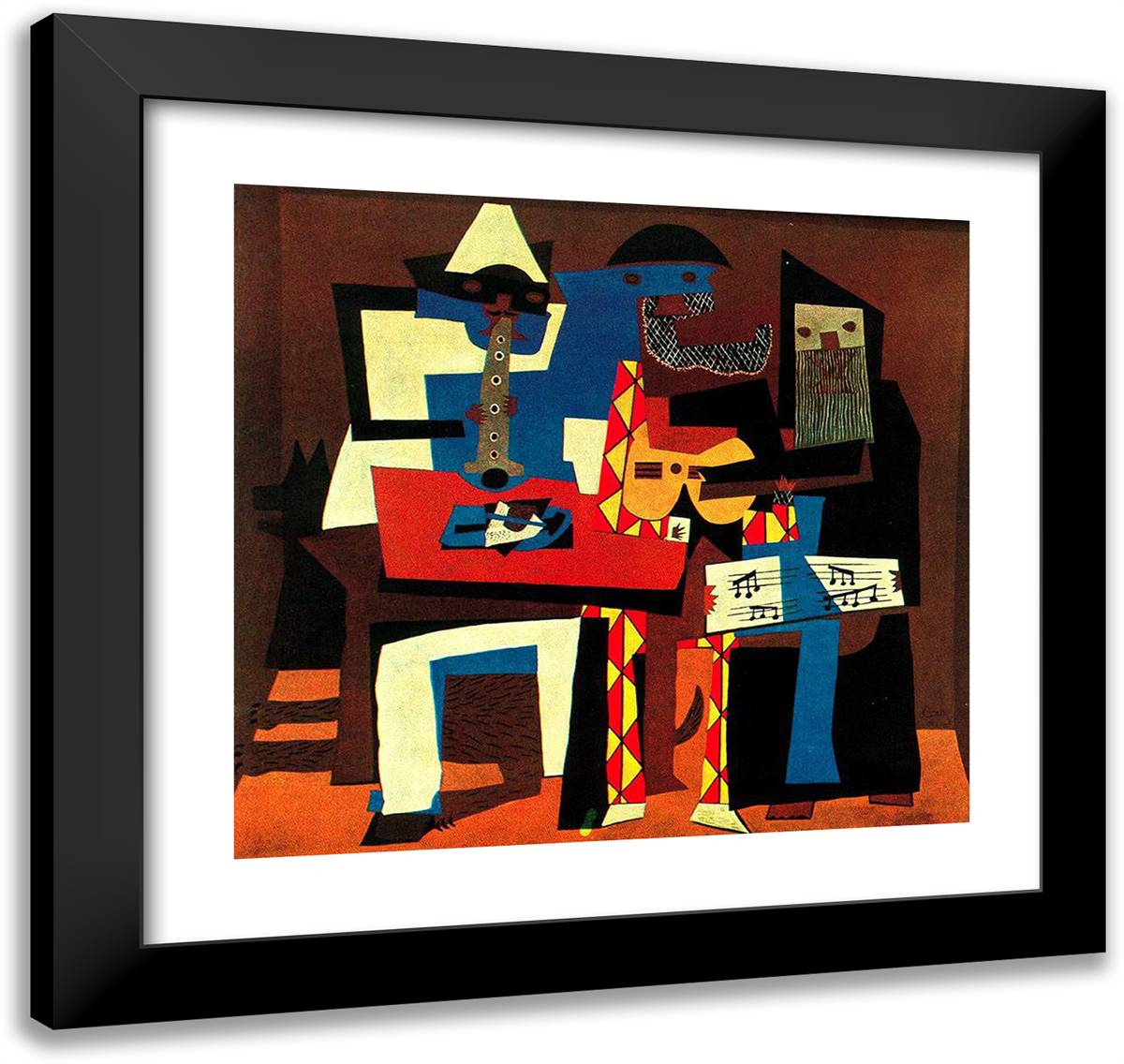 Musicians with Masks 21x20 Black Modern Wood Framed Art Print Poster by Picasso, Pablo