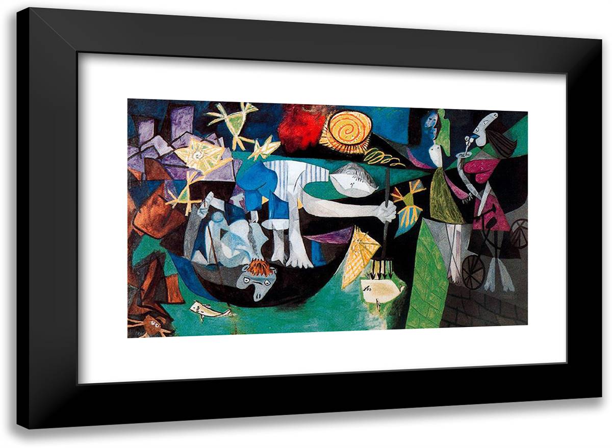 Night Fishing at Antibes 24x18 Black Modern Wood Framed Art Print Poster by Picasso, Pablo