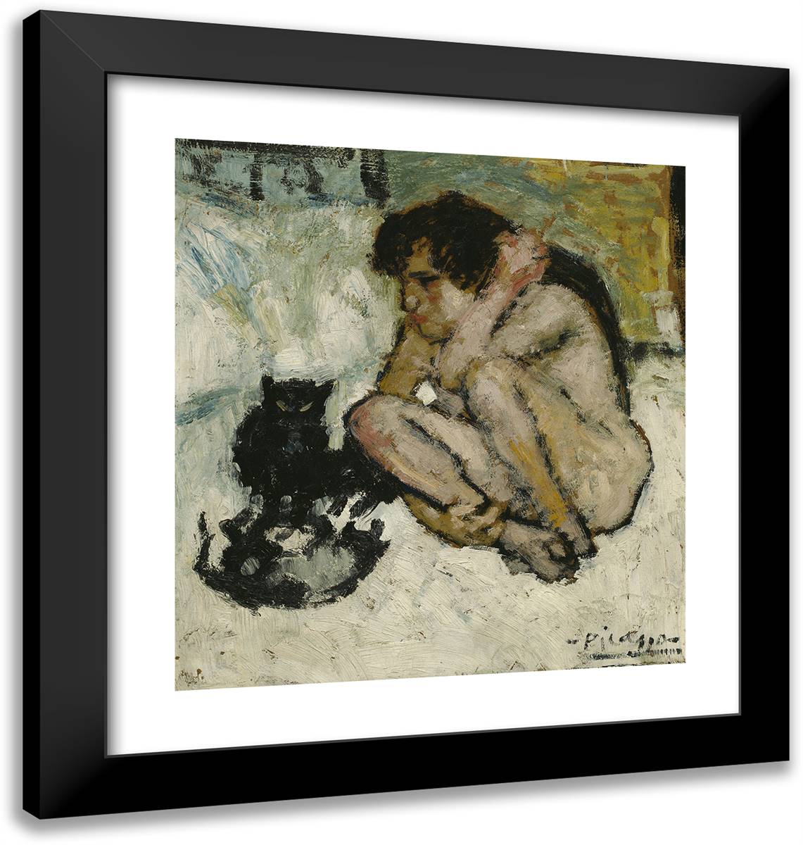 Nude with Cats 20x21 Black Modern Wood Framed Art Print Poster by Picasso, Pablo