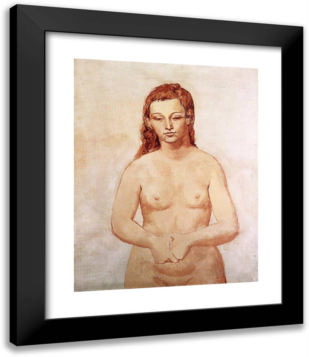 Nude with Her Hands Pressed to Each Other 20x24 Black Modern Wood Framed Art Print Poster by Picasso, Pablo