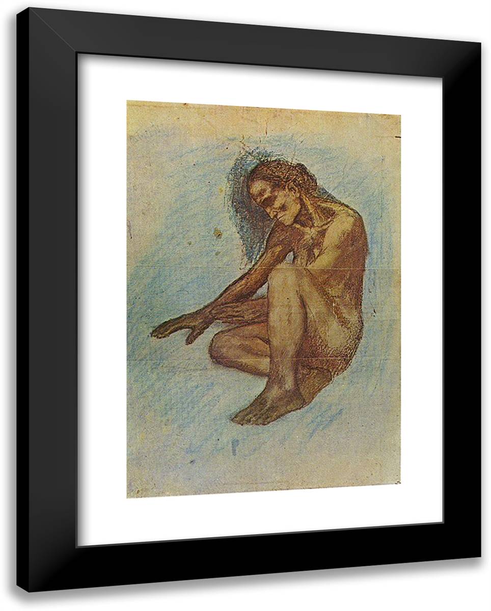 Old Woman Stretching Out Her Hands to the Fire 19x24 Black Modern Wood Framed Art Print Poster by Picasso, Pablo