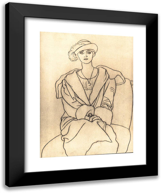 Olga in a Hat with Feather 20x24 Black Modern Wood Framed Art Print Poster by Picasso, Pablo