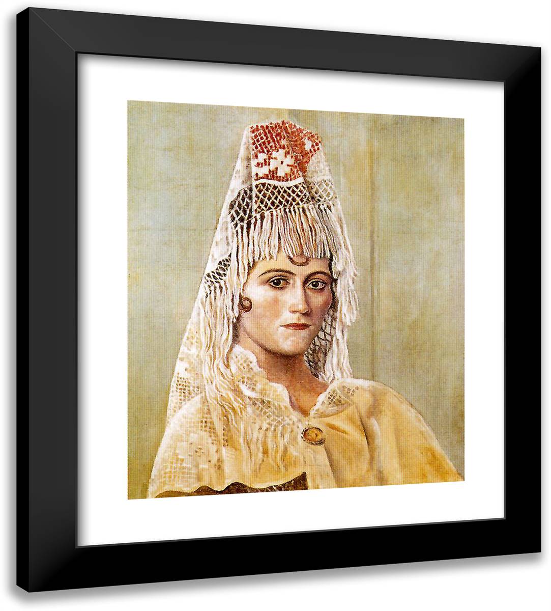 Olga in a Mantilla 20x22 Black Modern Wood Framed Art Print Poster by Picasso, Pablo