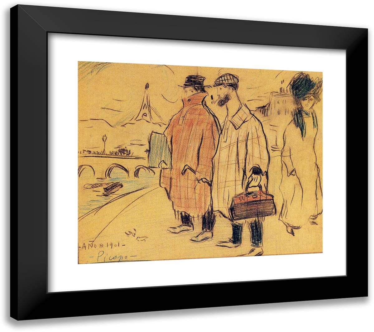 Pablo Picasso and Sebastìa Junyer-Vidal Arrives to Paris 23x20 Black Modern Wood Framed Art Print Poster by Picasso, Pablo