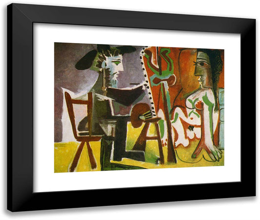 Painter and His Model 24x20 Black Modern Wood Framed Art Print Poster by Picasso, Pablo