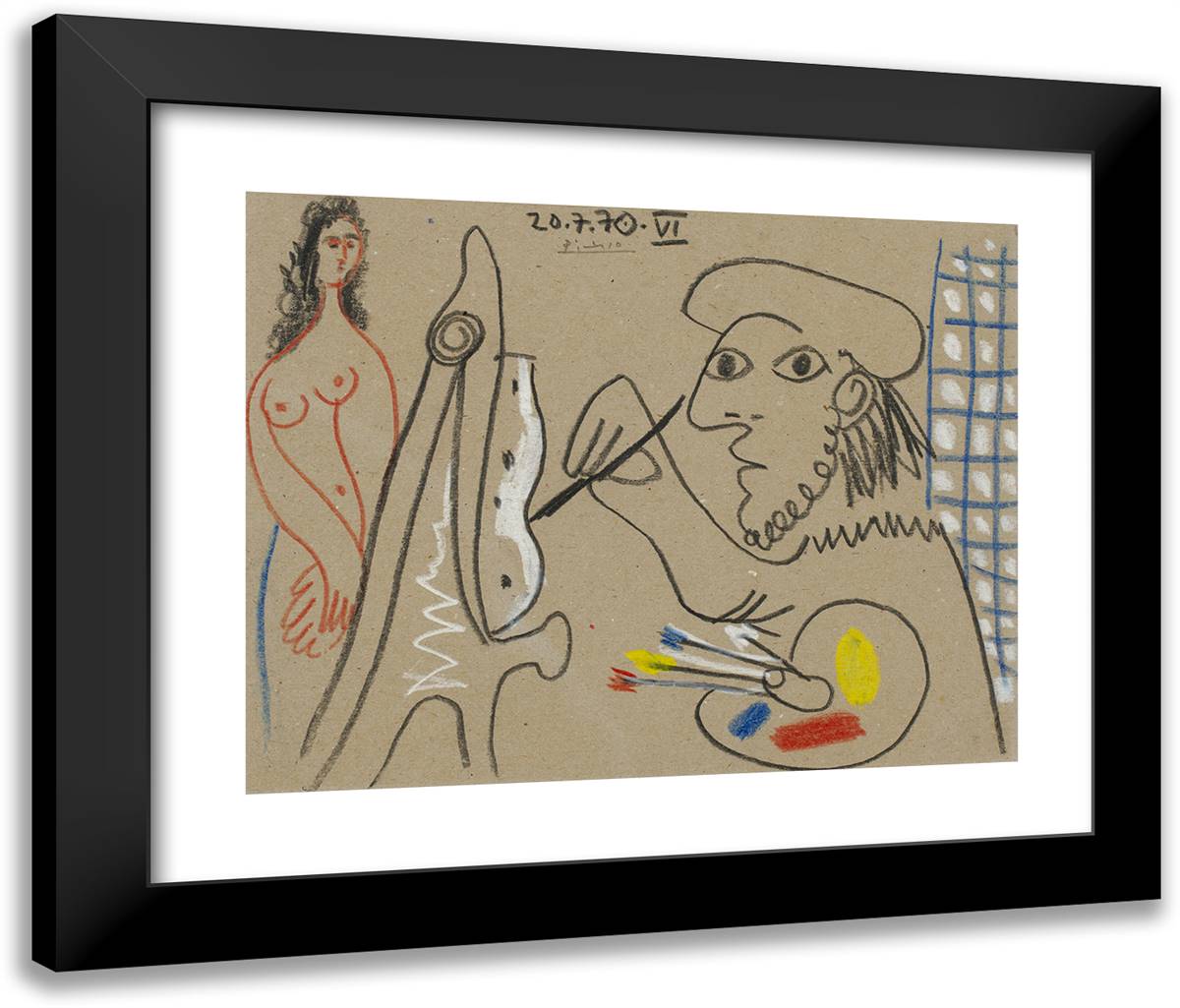 Painter and Model 24x20 Black Modern Wood Framed Art Print Poster by Picasso, Pablo