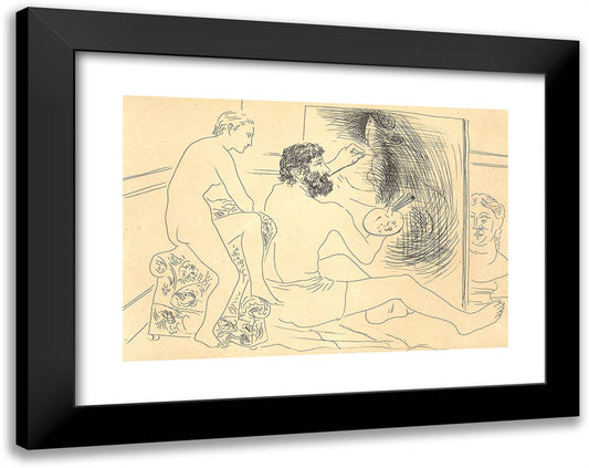 Painter Working Observed by Nude Model, Plate Eight from Le Chef D'Oeuvre Inconnu 24x19 Black Modern Wood Framed Art Print Poster by Picasso, Pablo