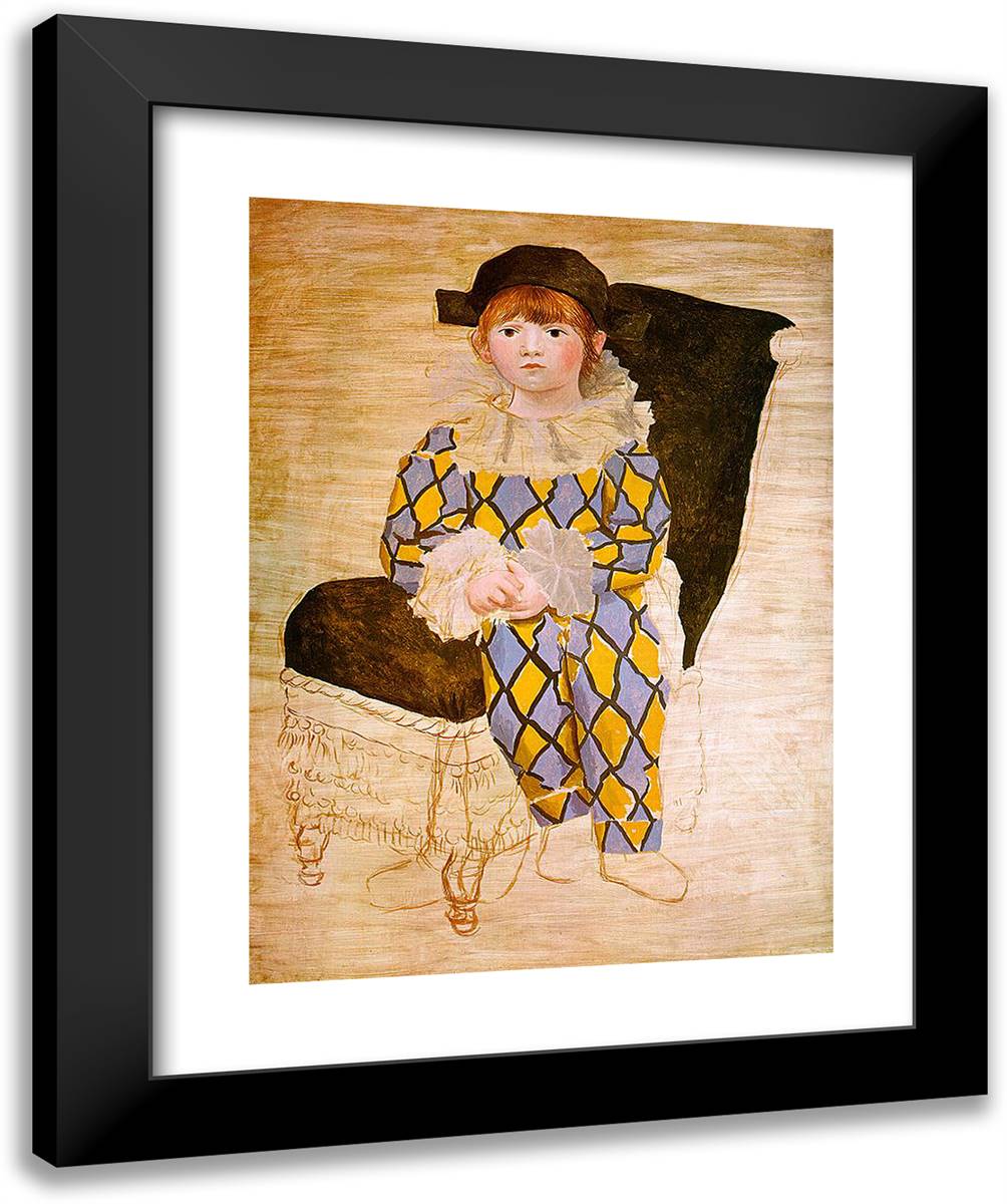 Paul as Harlequin 20x24 Black Modern Wood Framed Art Print Poster by Picasso, Pablo