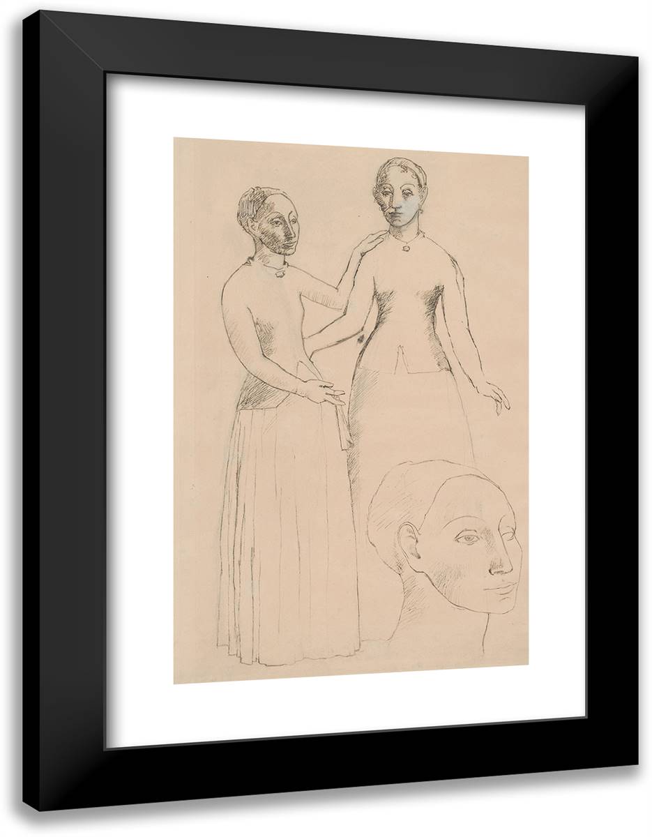 Peasant Girls from Andorra 18x24 Black Modern Wood Framed Art Print Poster by Picasso, Pablo