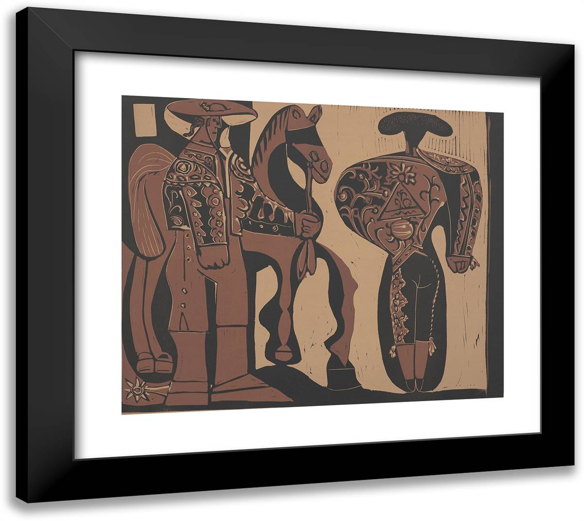 Picador and Bullfighter 22x20 Black Modern Wood Framed Art Print Poster by Picasso, Pablo