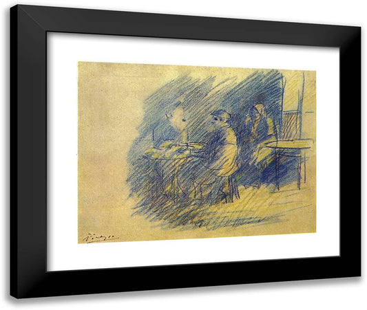 Picasso and S. Junier-Vidal Sitting Near Celestina 24x20 Black Modern Wood Framed Art Print Poster by Picasso, Pablo