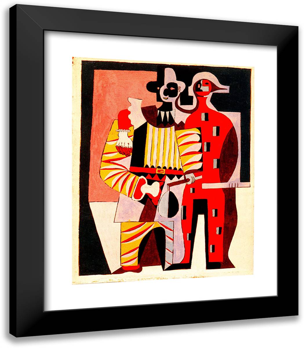 Pierrot and Harlequin II 20x23 Black Modern Wood Framed Art Print Poster by Picasso, Pablo