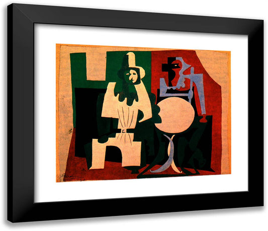 Pierrot and Harlequin on the Terrace of Cafe 23x20 Black Modern Wood Framed Art Print Poster by Picasso, Pablo