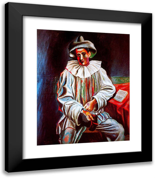 Pierrot with a Mask 20x23 Black Modern Wood Framed Art Print Poster by Picasso, Pablo