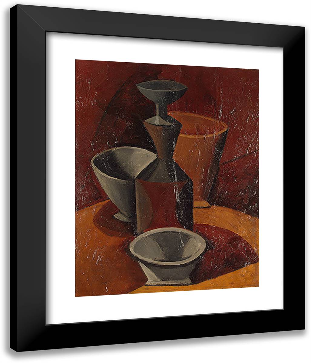 Pitcher and Bowls 20x24 Black Modern Wood Framed Art Print Poster by Picasso, Pablo